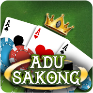 Logo Adu Sakong dengan tiga kartu remi