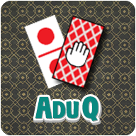 Logo permainan AduQ dengan kartu domino